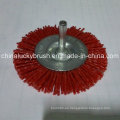 4 &quot;Nylon rojo de material abrasivo cepillo de rueda con eje (YY-466)